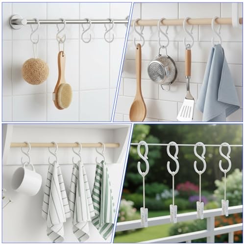 40-Pack Secure & Quiet Plastic S Hooks, Flexible Neck for Easy Twist & Lock