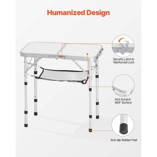Folding Camping Table Adjustable Height Portable Side Tables Aluminum MDF