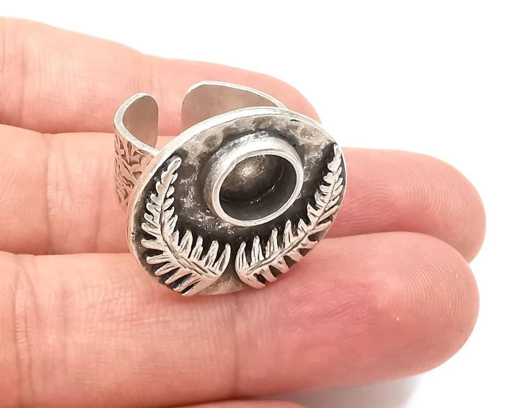 Fern Leaf Ring Blanks Settings Cabochon Mounting Adjustable Resin Base Bezels