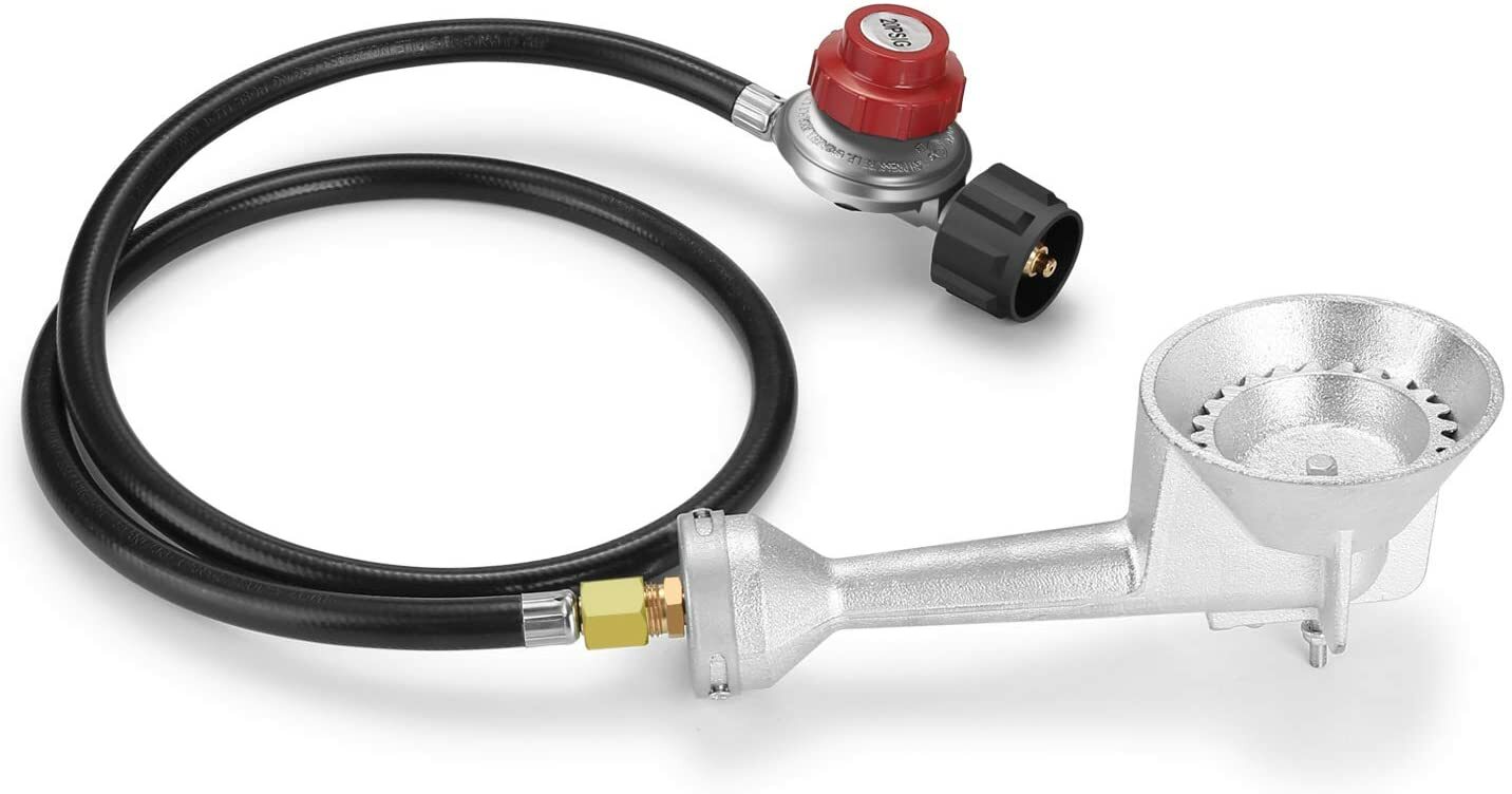 Propane Cast-Iron Round Burner & 4FT 20PSI High Pressure Regulator Hose& Fitting