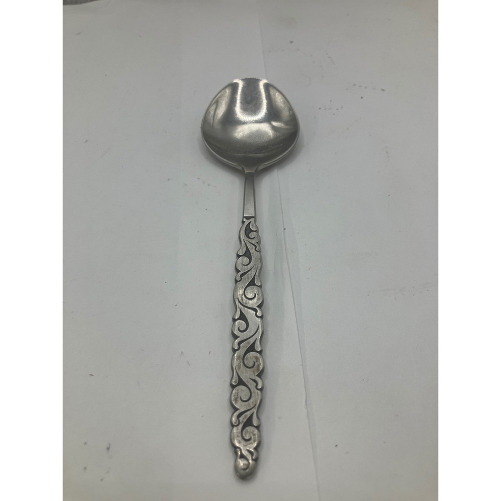 Lyon Stainless Ornate Scroll Serving Spoon Or Ladle Silver Tone Elegant Design