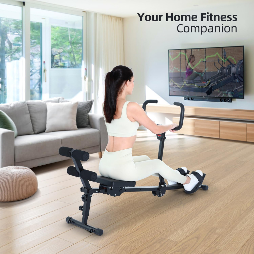 Foldable Rowing Machine for Home, Hydraulic Rowing Machine with 12-Level Resista
