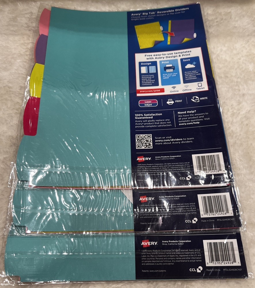 Avery 5 Big Tabs Reversible Dividers Assorted Glitter 3 Sets