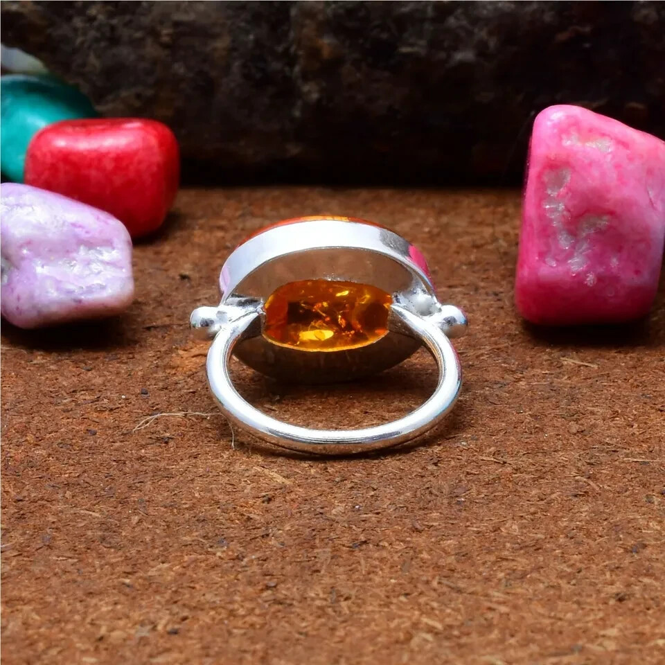 Baltic Amber Solid 925 Sterling Silver Statement Handmade Ring, All Size M698