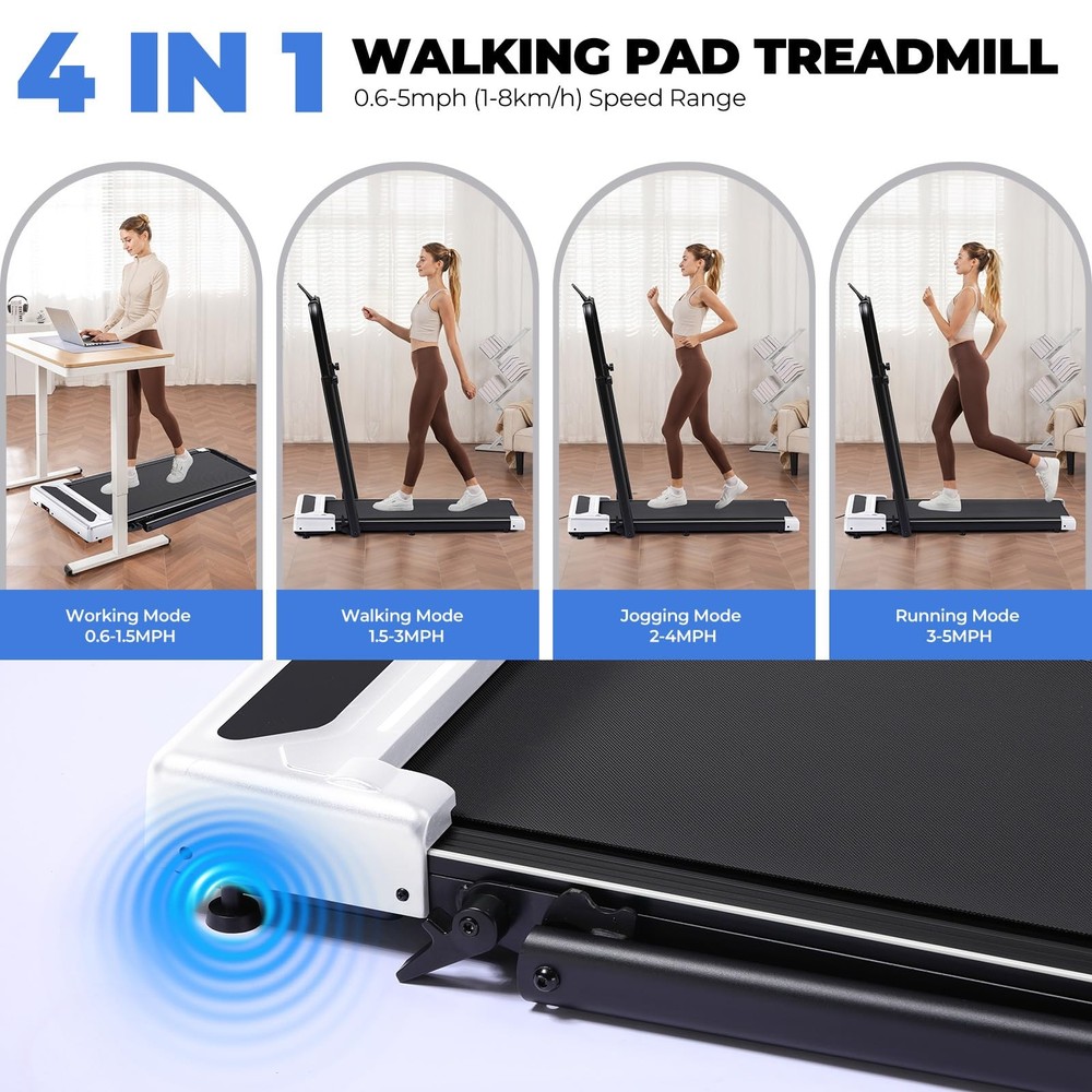 Walking Pad Treadmill with Adjustable Height Handle Bar, 3HP Quiet Foldable U...