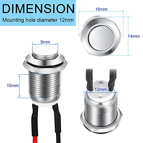 3 Pcs 12mm Prewired High Head Waterproof Push Button Latching 2A SS-Latching