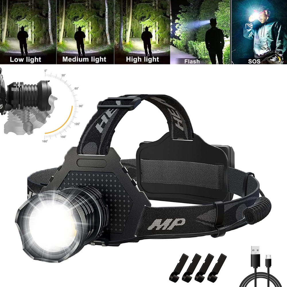 2Pack 100000 Lumen Super Bright Head Lamp Rechargeable LED Headlamp Flashlight