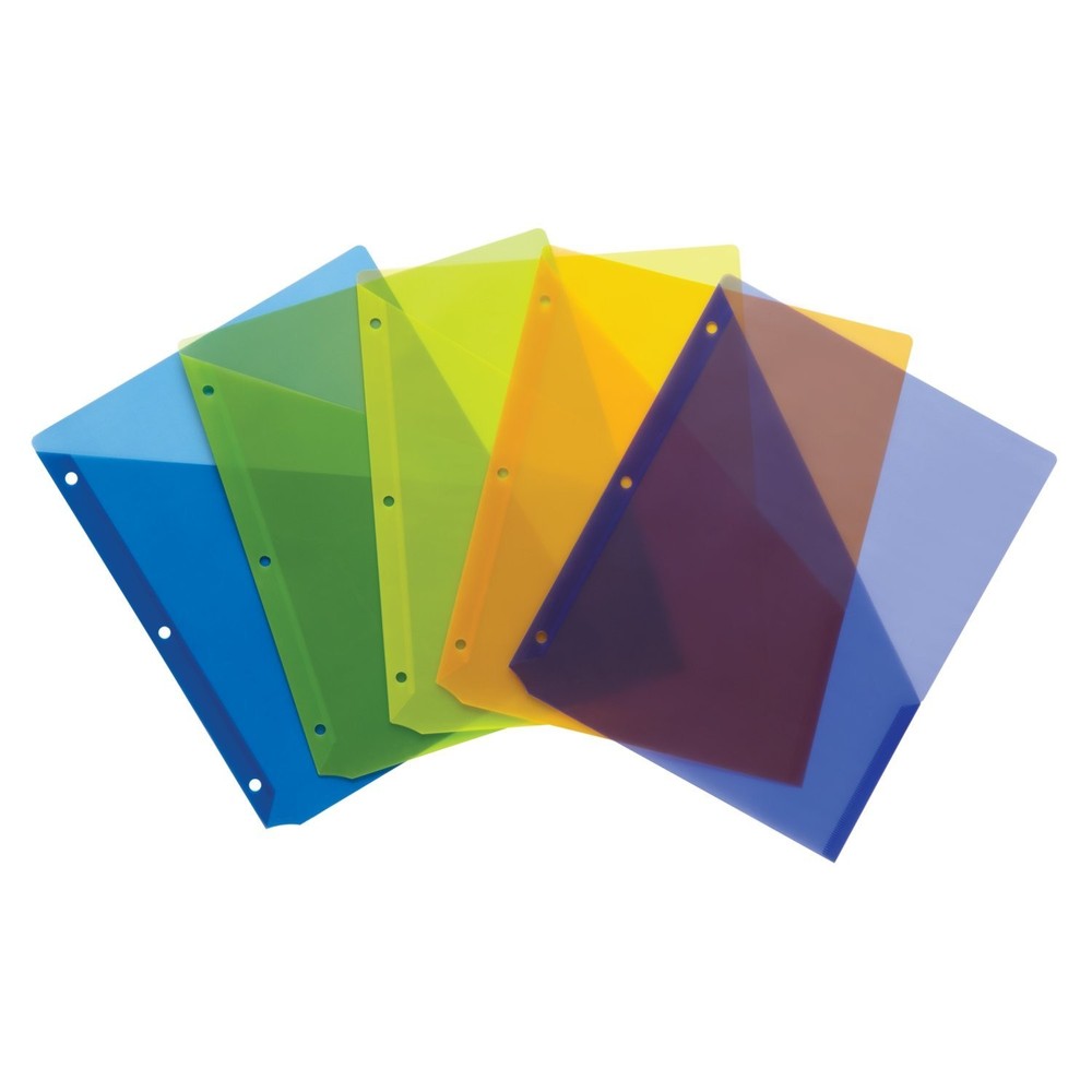 Wilson Jones Poly Slash Jackets, Letter Size, Assorted Colors, 5