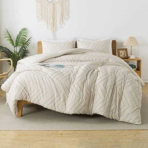 Full Size Comforter Sets Boho Lightweight Fluffy Bedding Full (79"x90") Beige