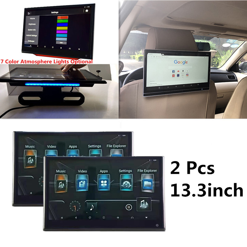 2Pcs 13.3" 1080P Android Vehicles Headrest Touch Monitors WIFI Bluetooth Player