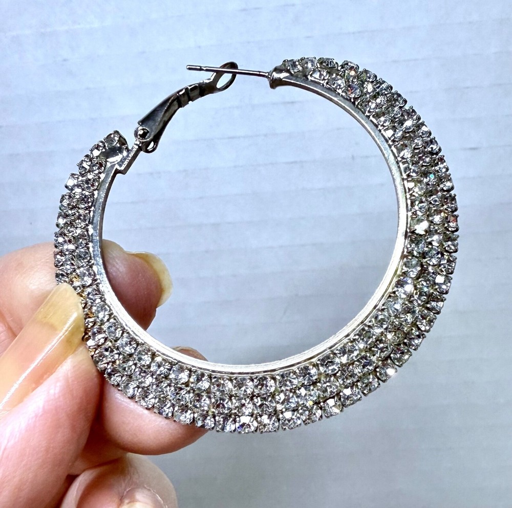 Vintage Pierced Stud Earrings Crystal Rhinestone Hoops