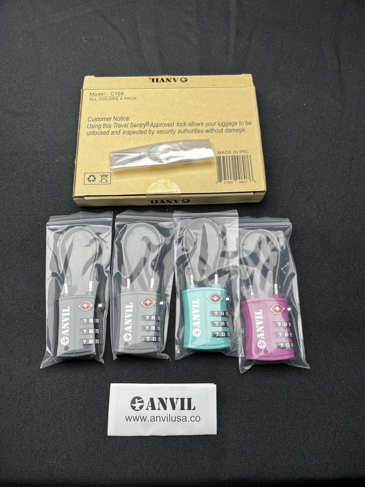 ANVIL TSA Approved Cable Luggage Locks 3 Digit Combination Padlock, C14
