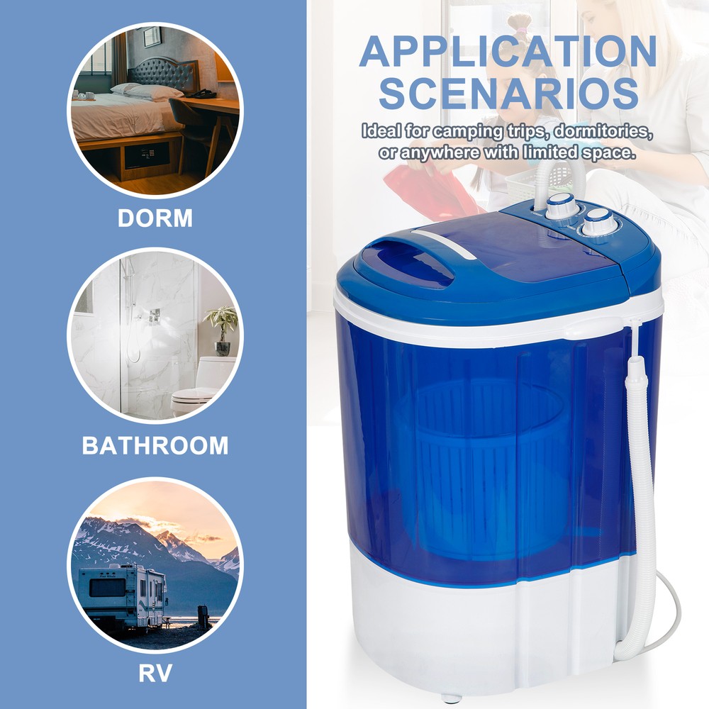 Mini Portable Washing Machine Top Load Washer W/ Double Knobs Timer Control