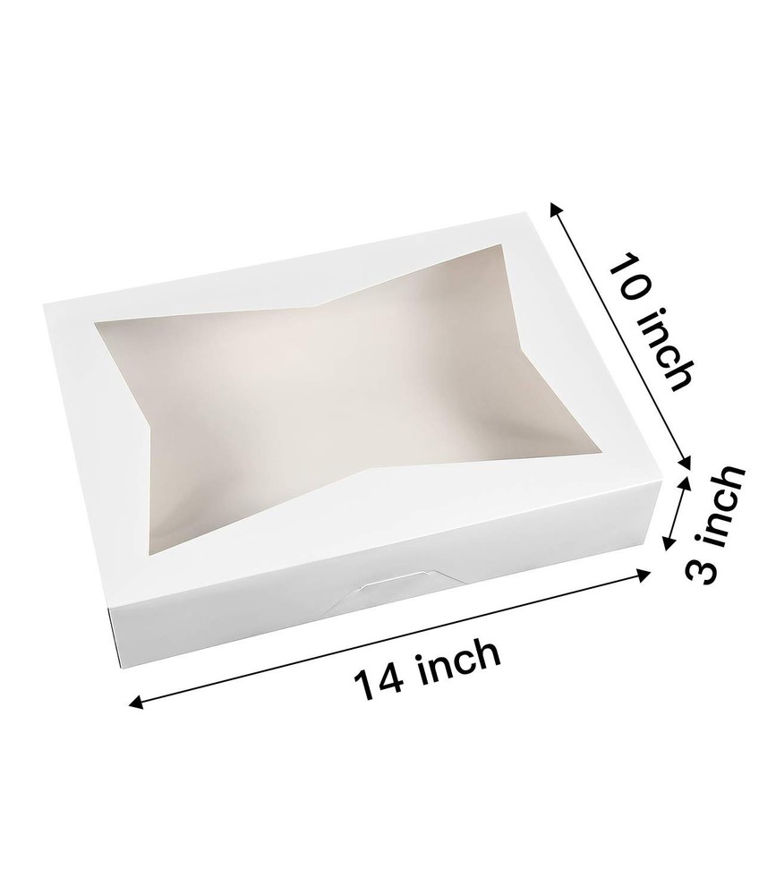 12 PCS White Lock Corner Window Bakery Cookie Boxes Large Container 14x10x3 Inch