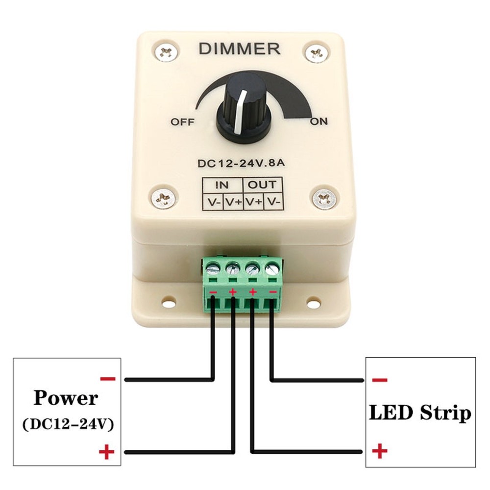 12V 24V LED Light Dimmer Switch 8A Voltage Regulator Adjustable Controller
