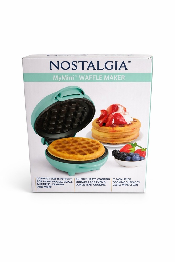 Nostalgia MyMini Waffle Maker 5” Non-Stick Teal Compact-(Open Box)
