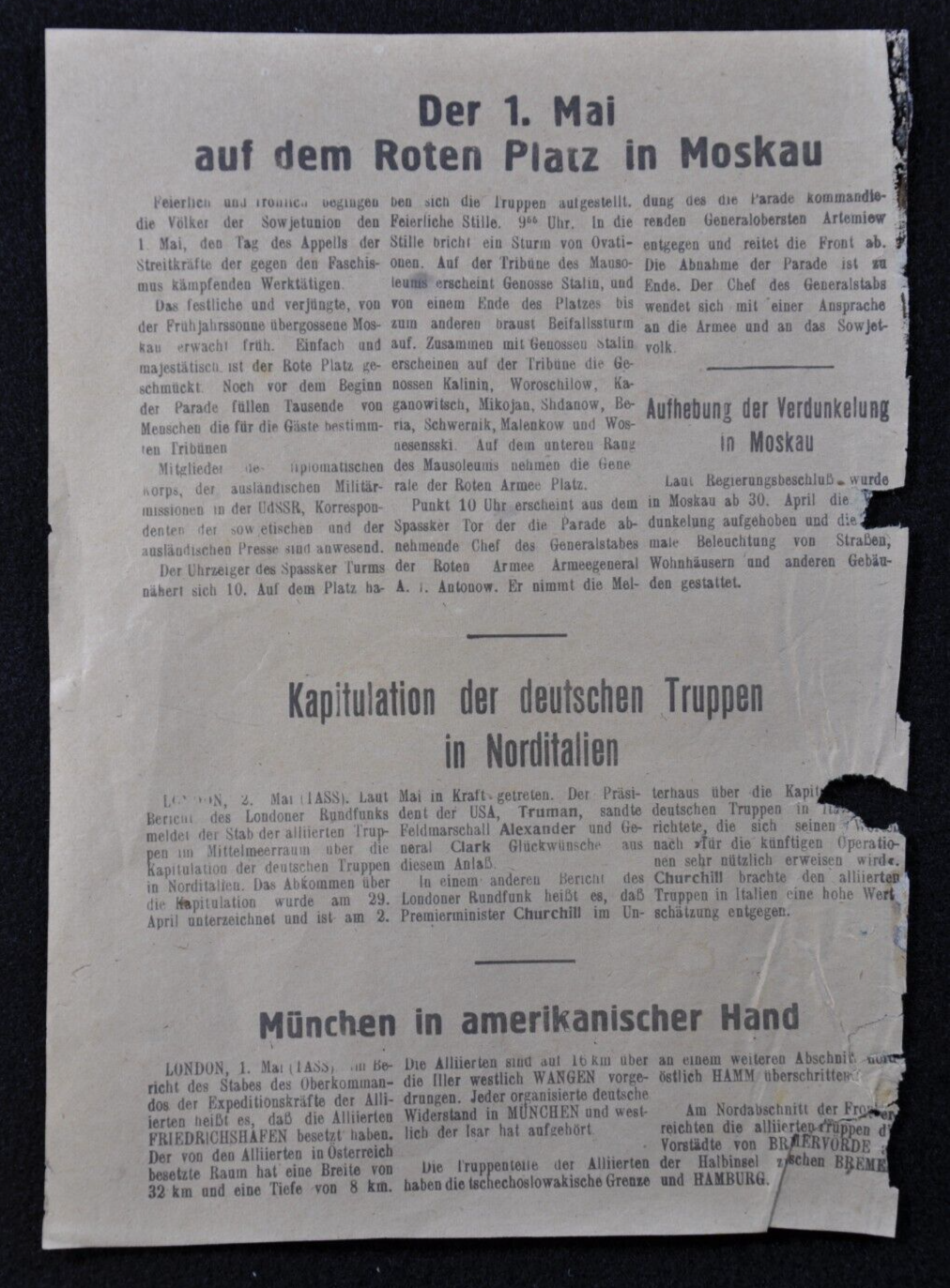 Original Soviet Paper WWII German Battle Berlin 3 May 1945 BERLIN TAKEN - RARE