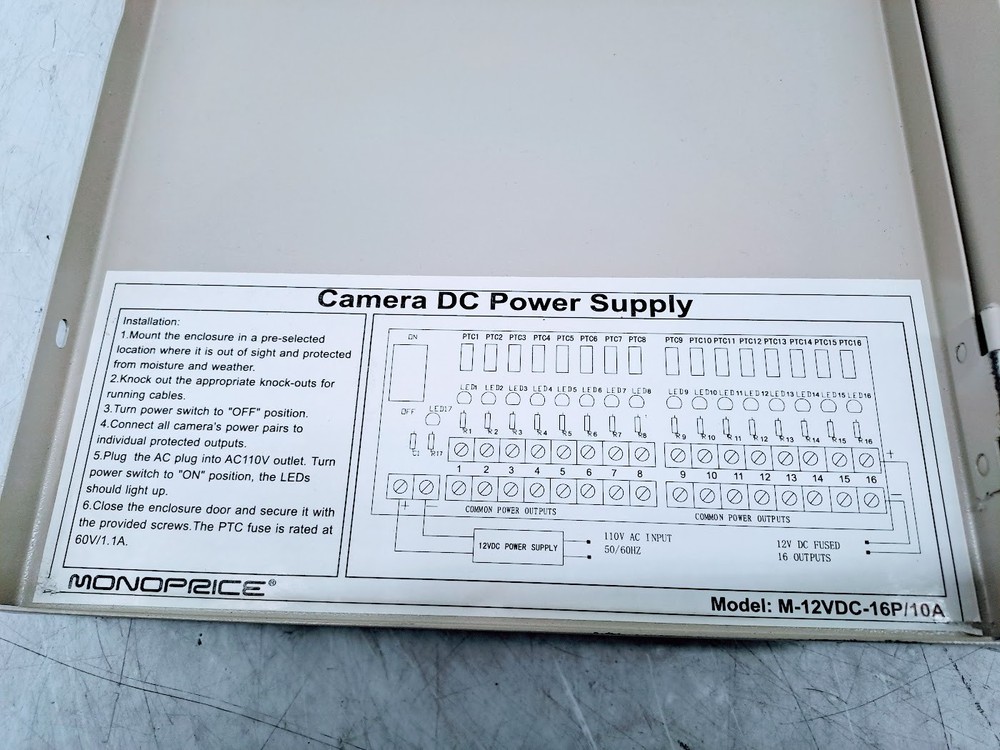 Monoprice Camera DC Power Supply Box Model M-12VDC-16P/10A
