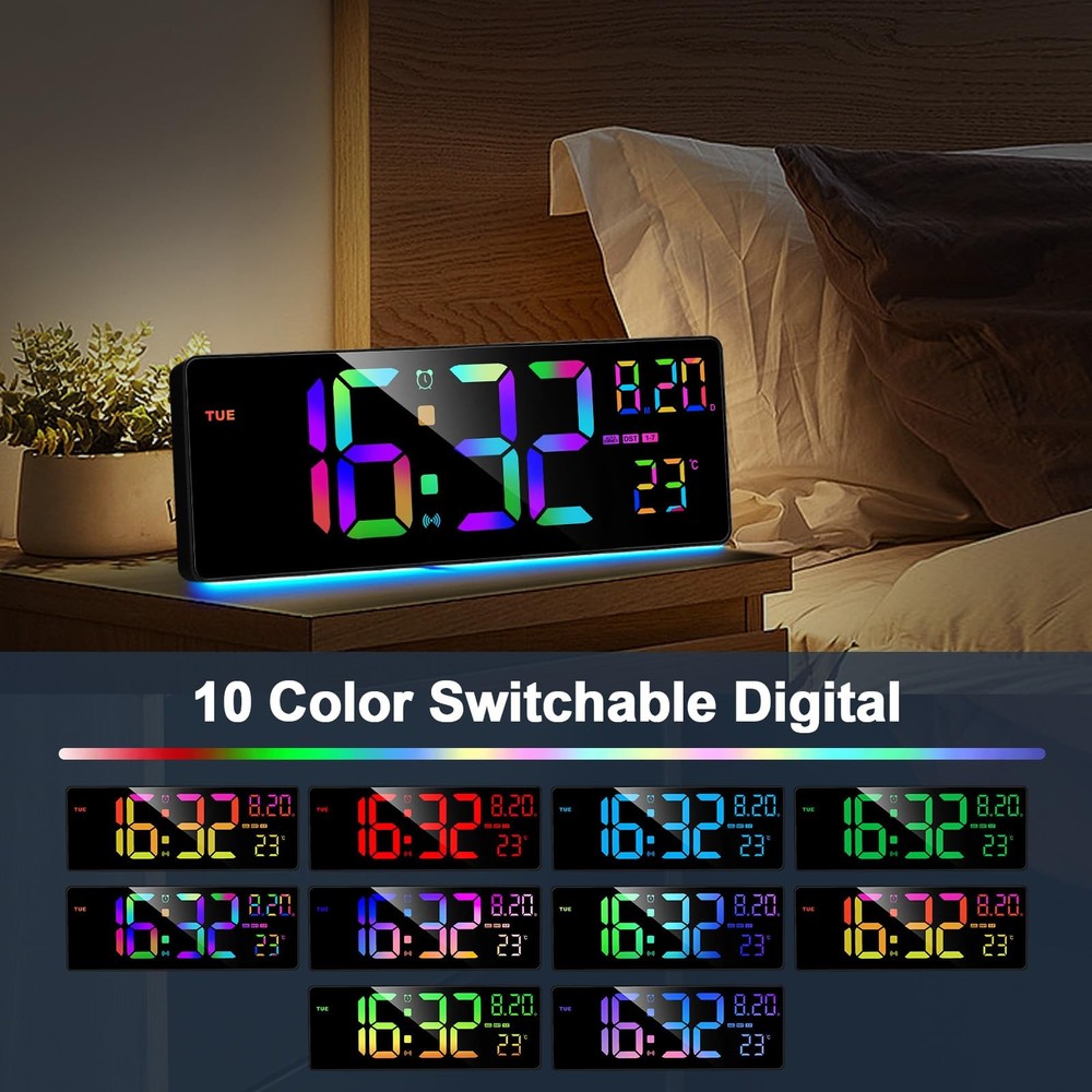 16.3" Bluetooth Large Digital Wall Clock with Remote Control, Auto Time Sync,...