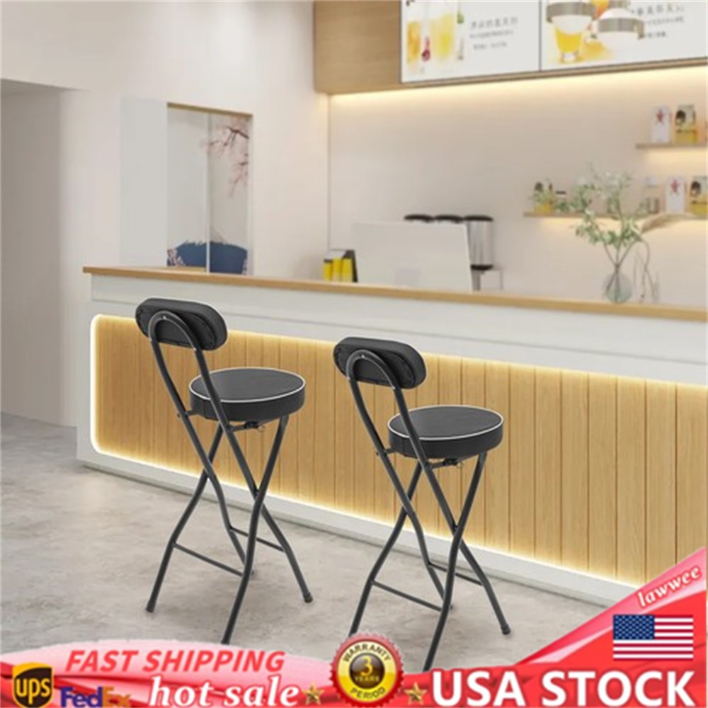 2pcs Black Counter Stool Bar Stool Portable Folding Kitchen Dining Chair