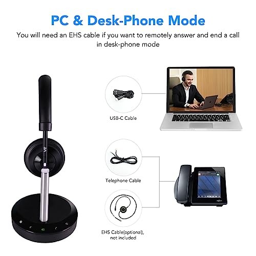 UC Dect Wireless-Headset with Noise-Cancelling-Microphone - Work with Desk