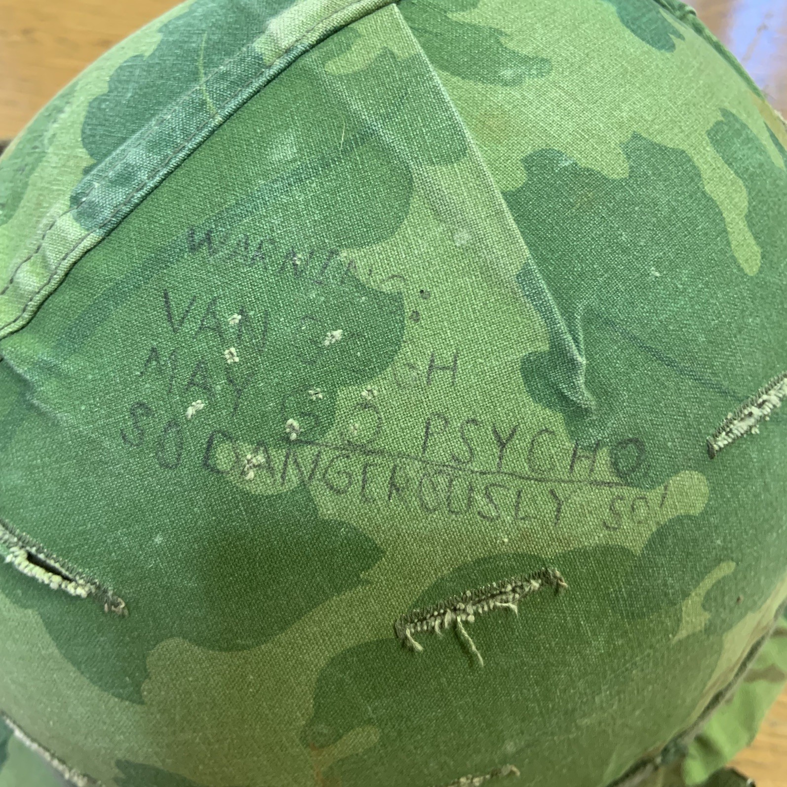 Vietnam War Era U.S. M1 Combat Helmet w/ Reversible Mitchell Camo Cover & Liner