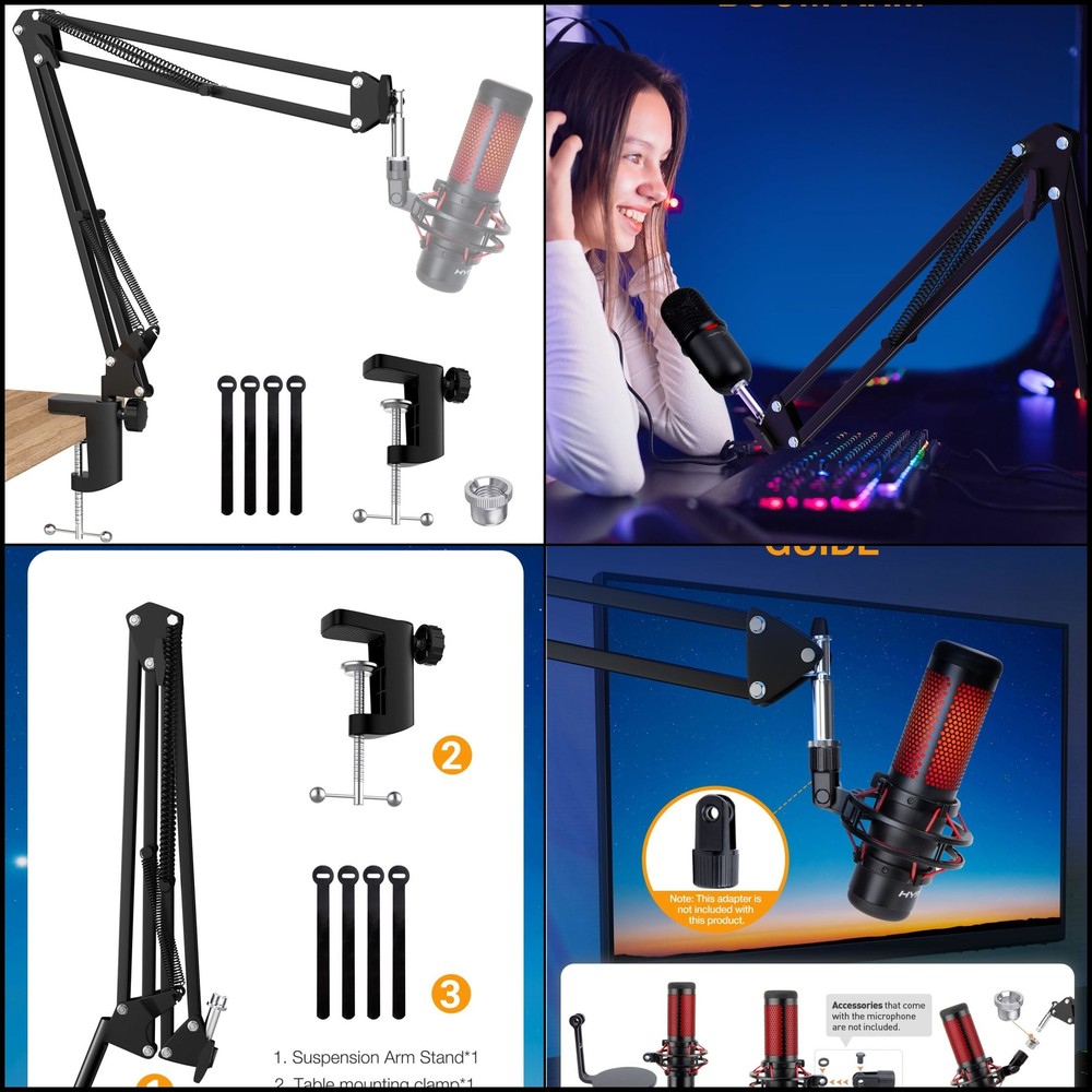 Adjustable Boom Arm for Hyperx Quadcast Microphone, Mic Scissor Stand