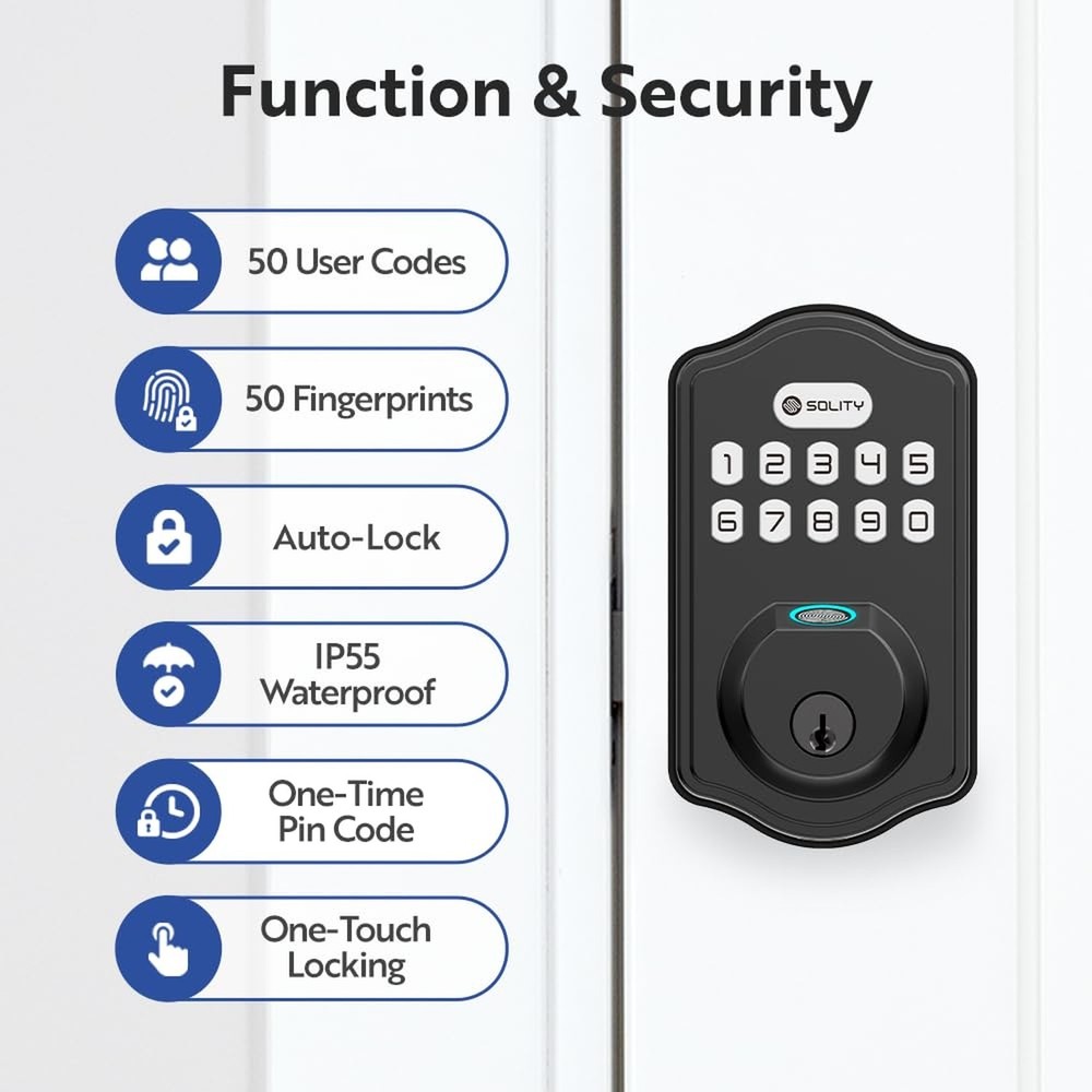 Solity Smart Digital Electronic Deadbolt Door Lock, Keyless Entry, Auto Lock,...