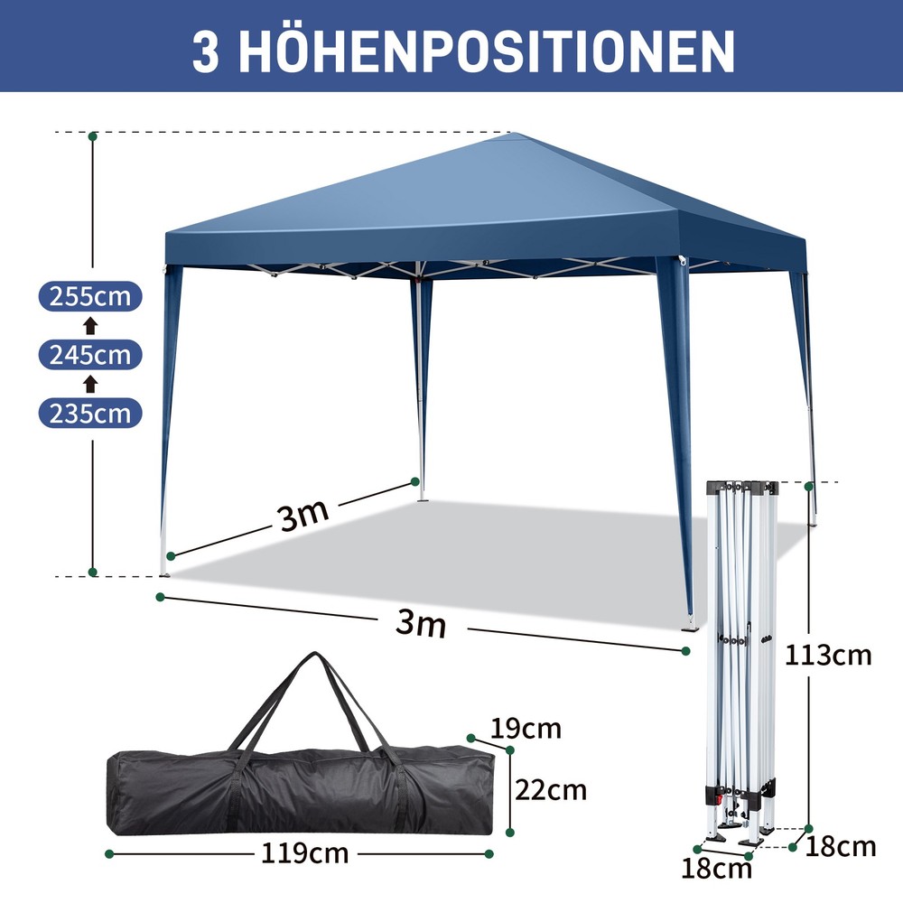 3 x 3m Practical Waterproof Right-Angle Folding Tent Blue