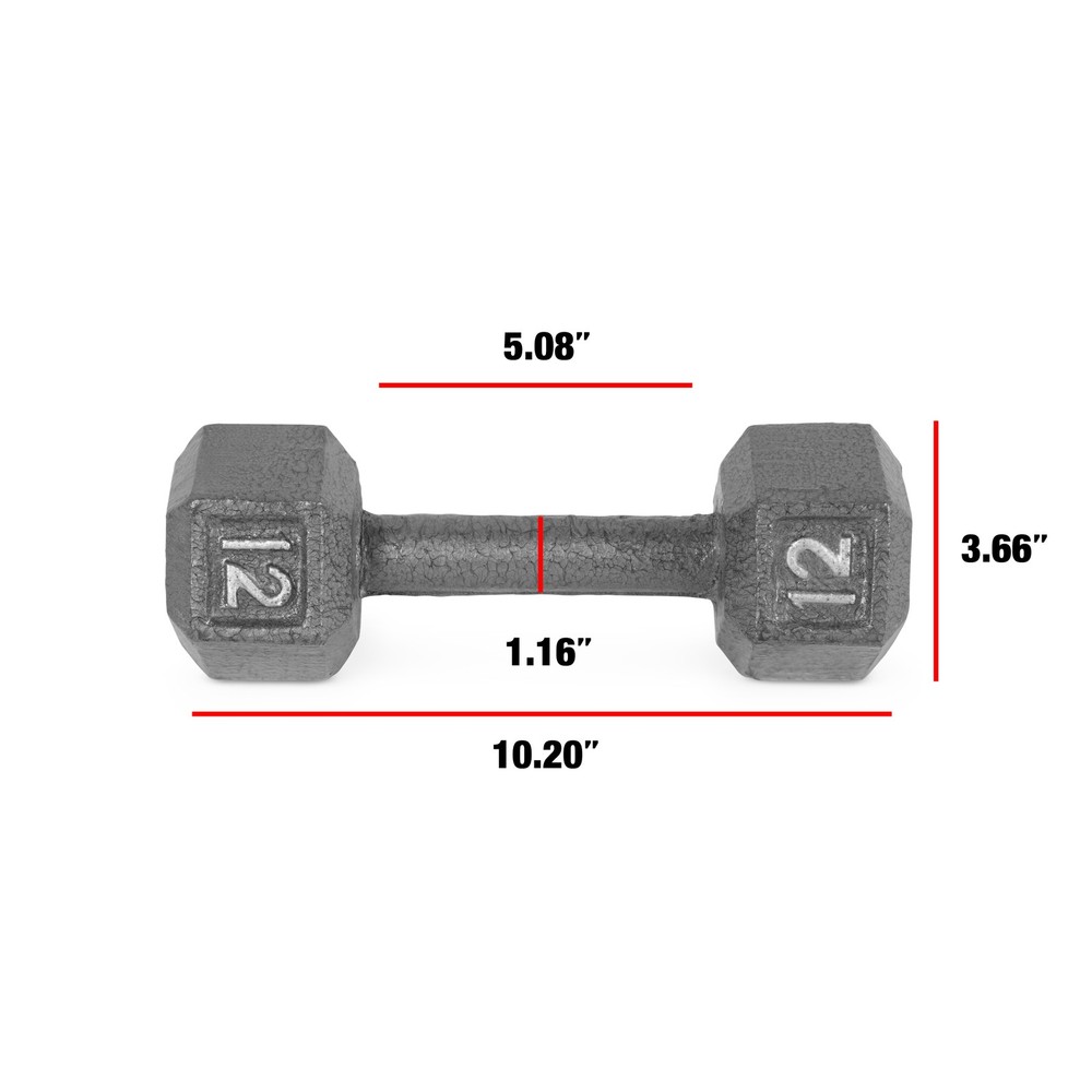 Barbell 12lb Cast Iron Hex Dumbbell, Single