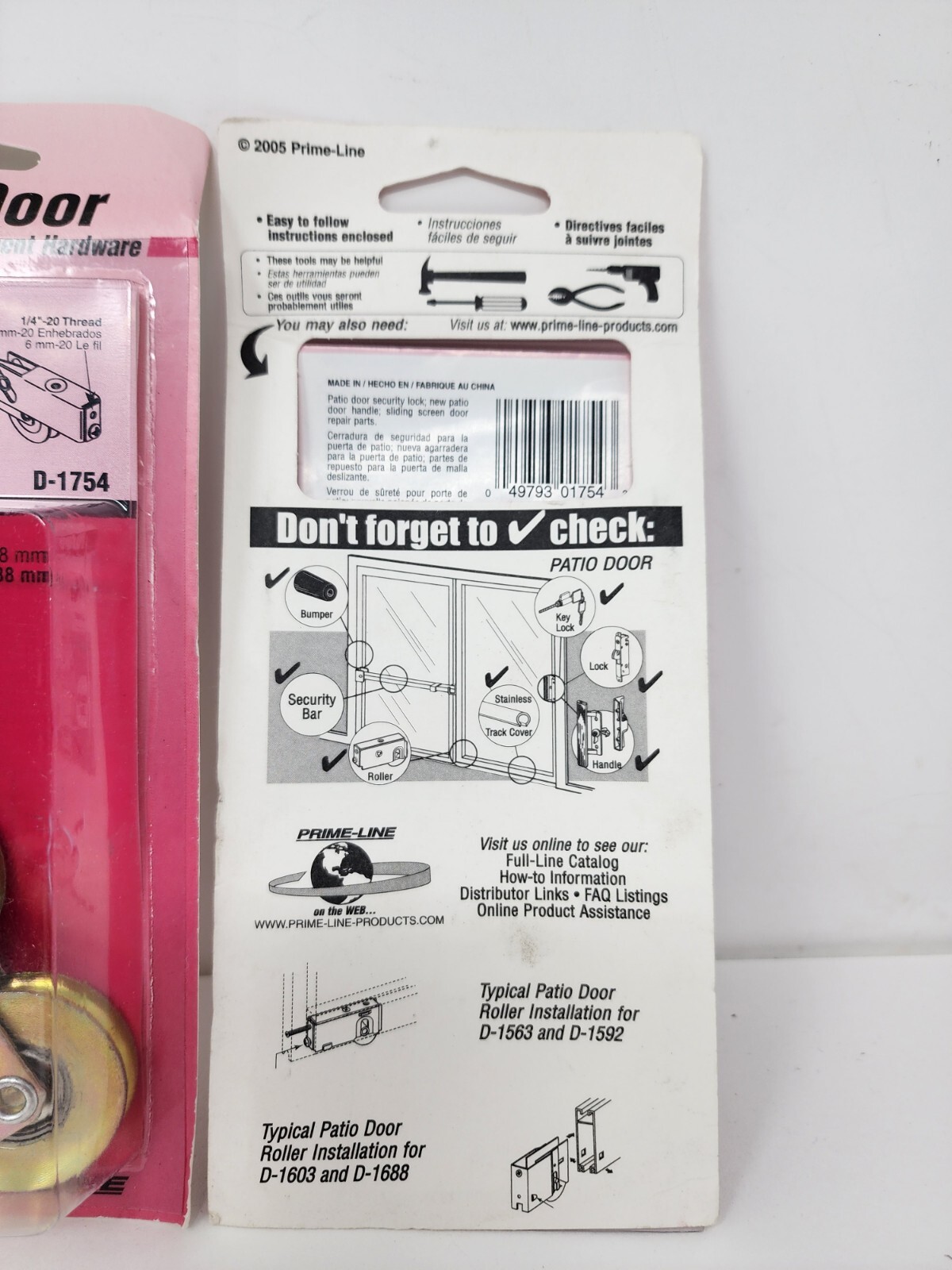 Set Of 2 Prime-Line D1754 1-1/2" Steel Ball Bearing Sliding Door Tandem Roller