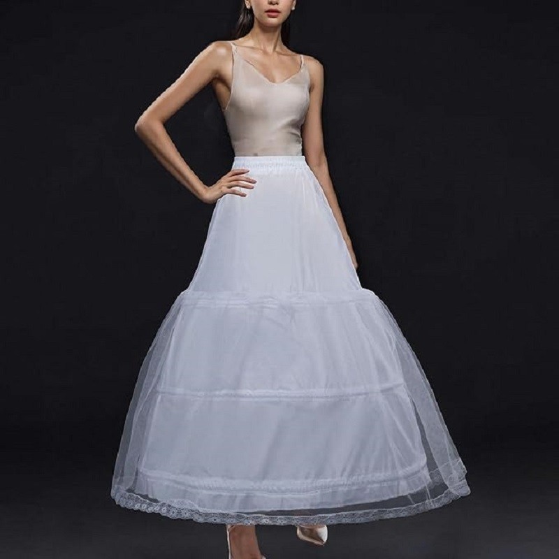 Women Bridal Crinoline Petticoat 3 Hoop Long Underskirt Wedding Gown Under Dress