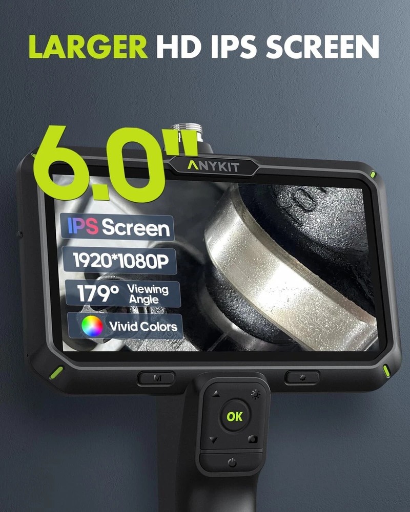 Dual Lens Borescope Inspection Camera Endoscope 6" Screen with Split Screen 32GB