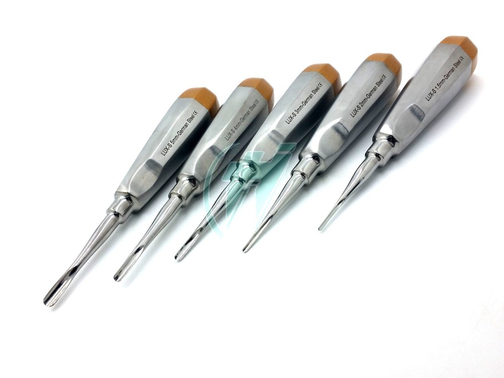 GERMAN 5 PCS STRAIGHT DENTAL SURGERY EXTRACTION LUXATING ELEVATOR-( GOLD)
