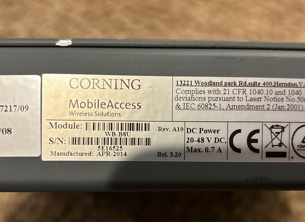 Corning Mobile Access Wide Band Base Unit for 8 Links Model WB-B8U