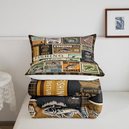 Fish Comforter Vintage Fish Stamp Pattern Comforter Set for King Multi 111505