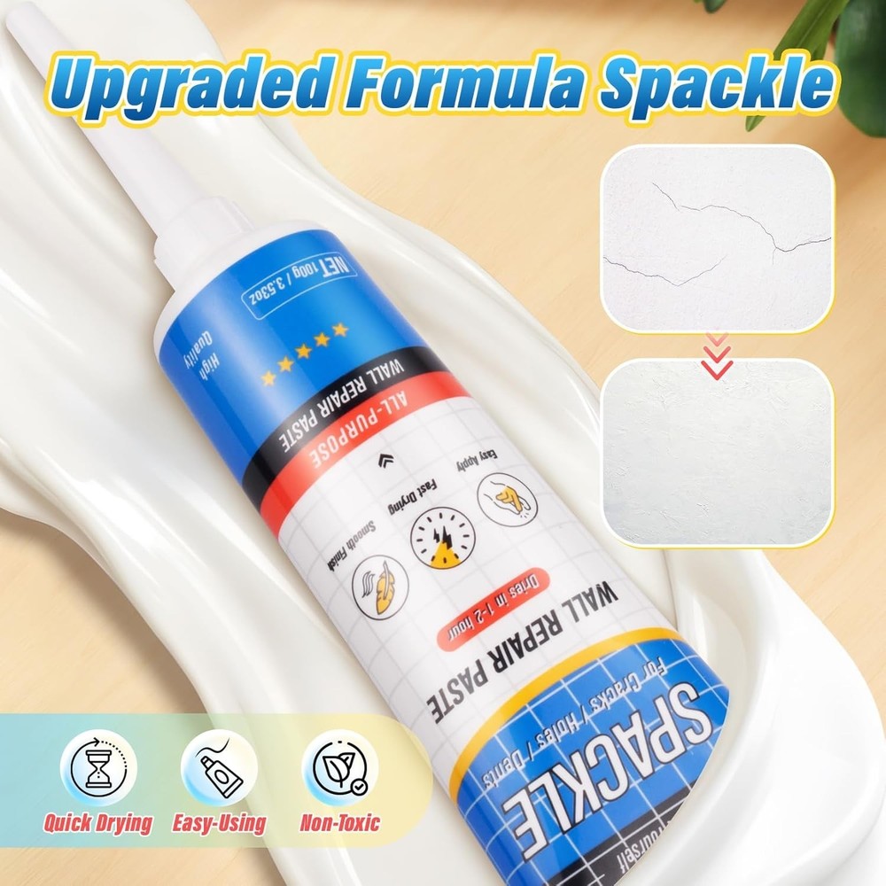 Complete 9 Pack Wall Repair Kit: Fast-Drying Spackling Paste & Application Tools