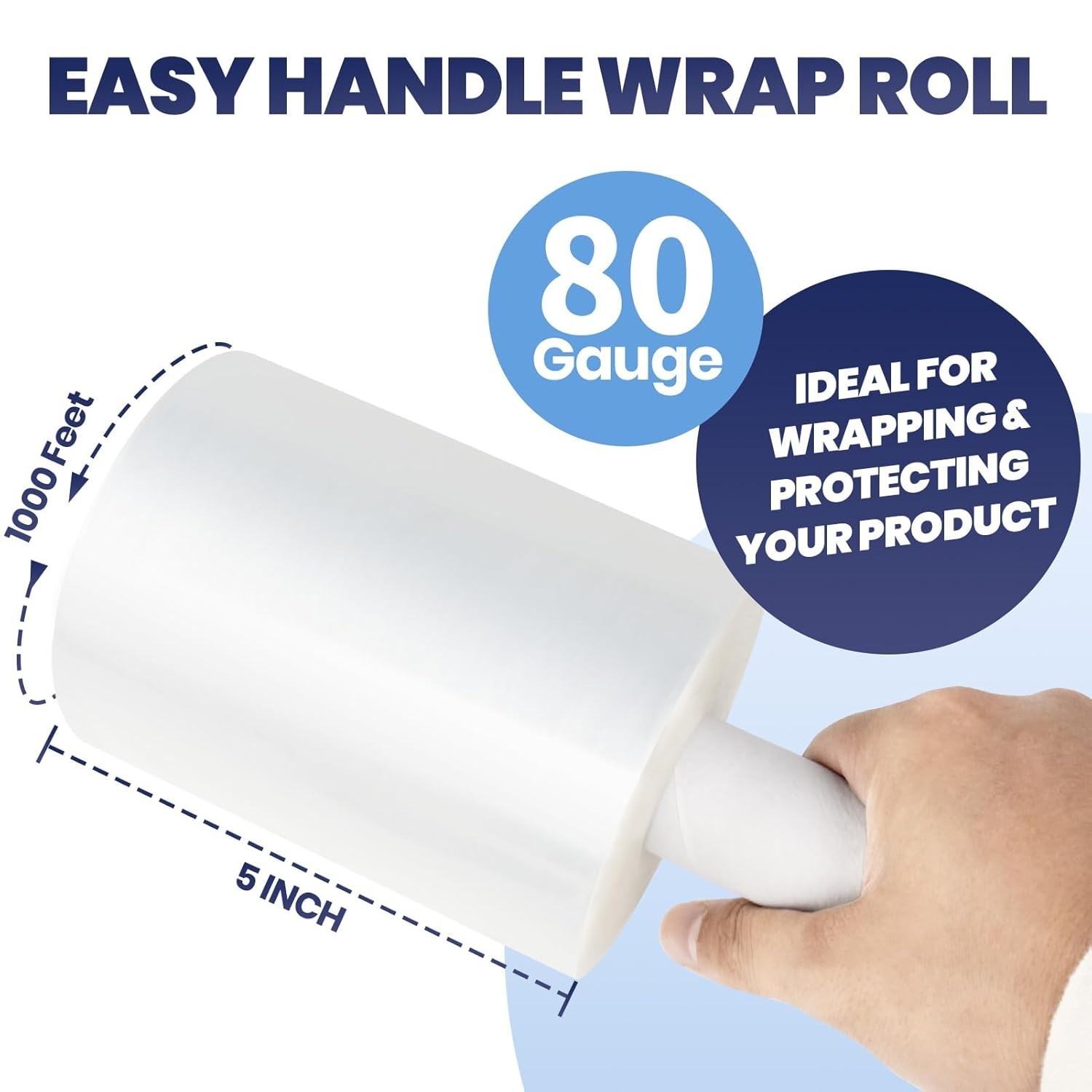 ADHES Mini Hand Stretch Wrap Film, 5 Inch x 1000 Feet 80 Gauge for Packing