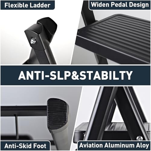 Ladder, Folding Step Stool for Kitchen/Closet/Garage, Sturdy & 2-Step