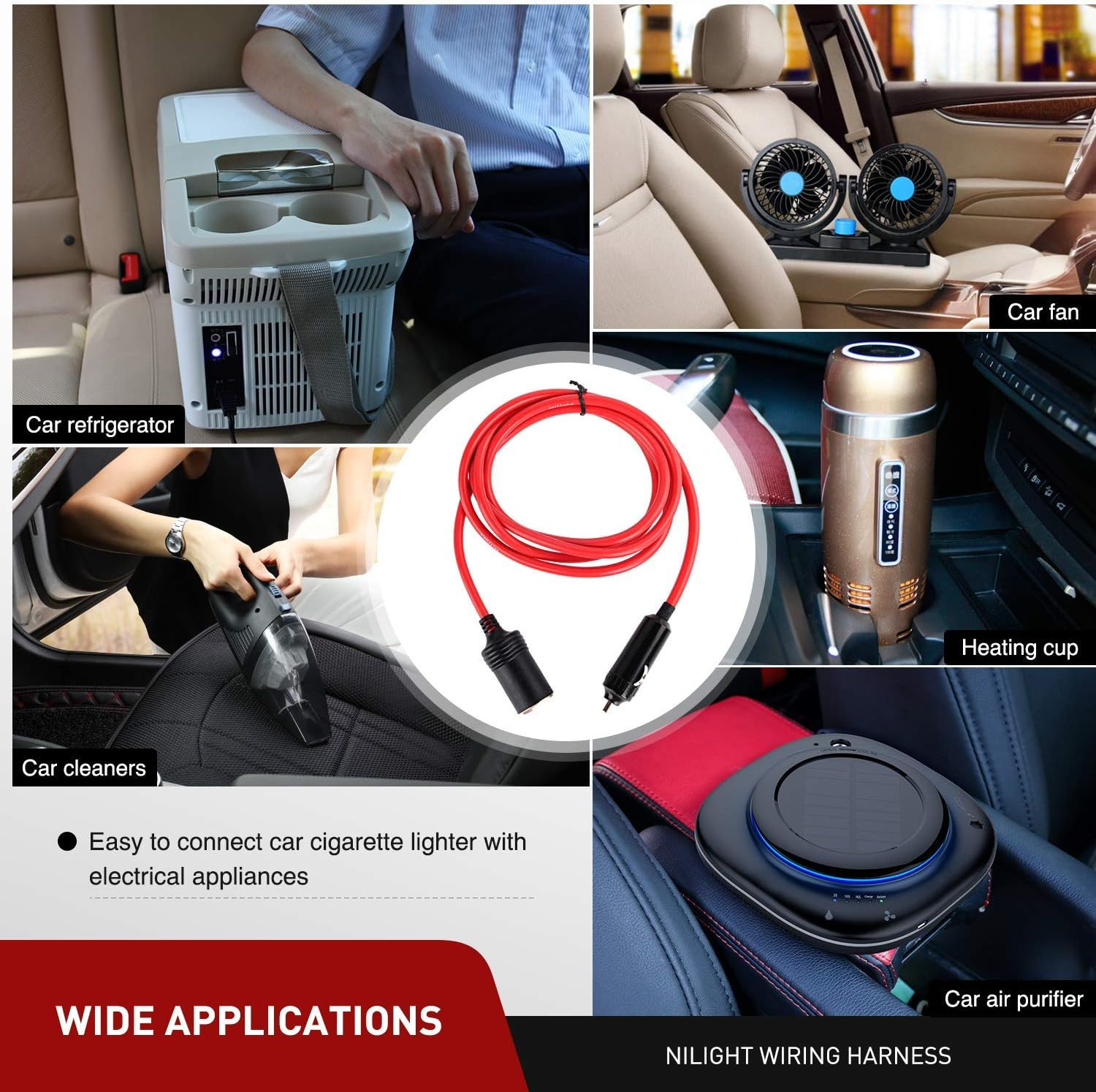 Cigarette Lighter Extension Cord Cable Heavy Duty 6Ft 12V/24V Car Charger with C