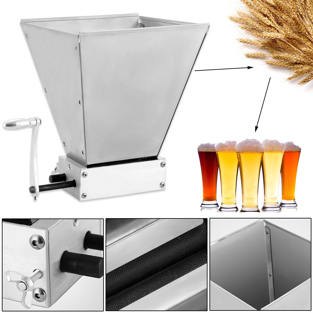 4L Manual Grain Mill Barley Crusher with Adjustable Rollers for Brewing