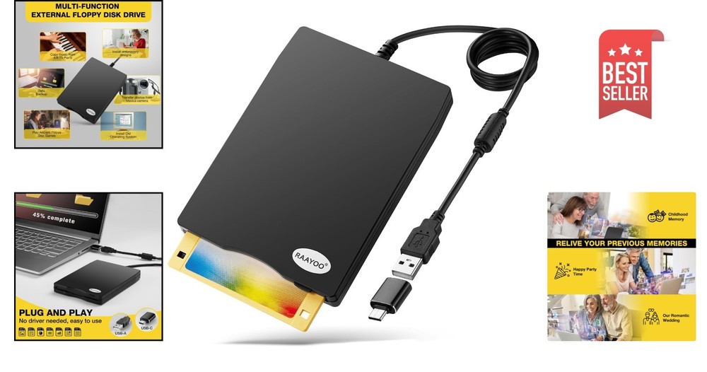 Durable 3.5-Inch External USB Floppy Drive for Windows 11/10/8/7 Users