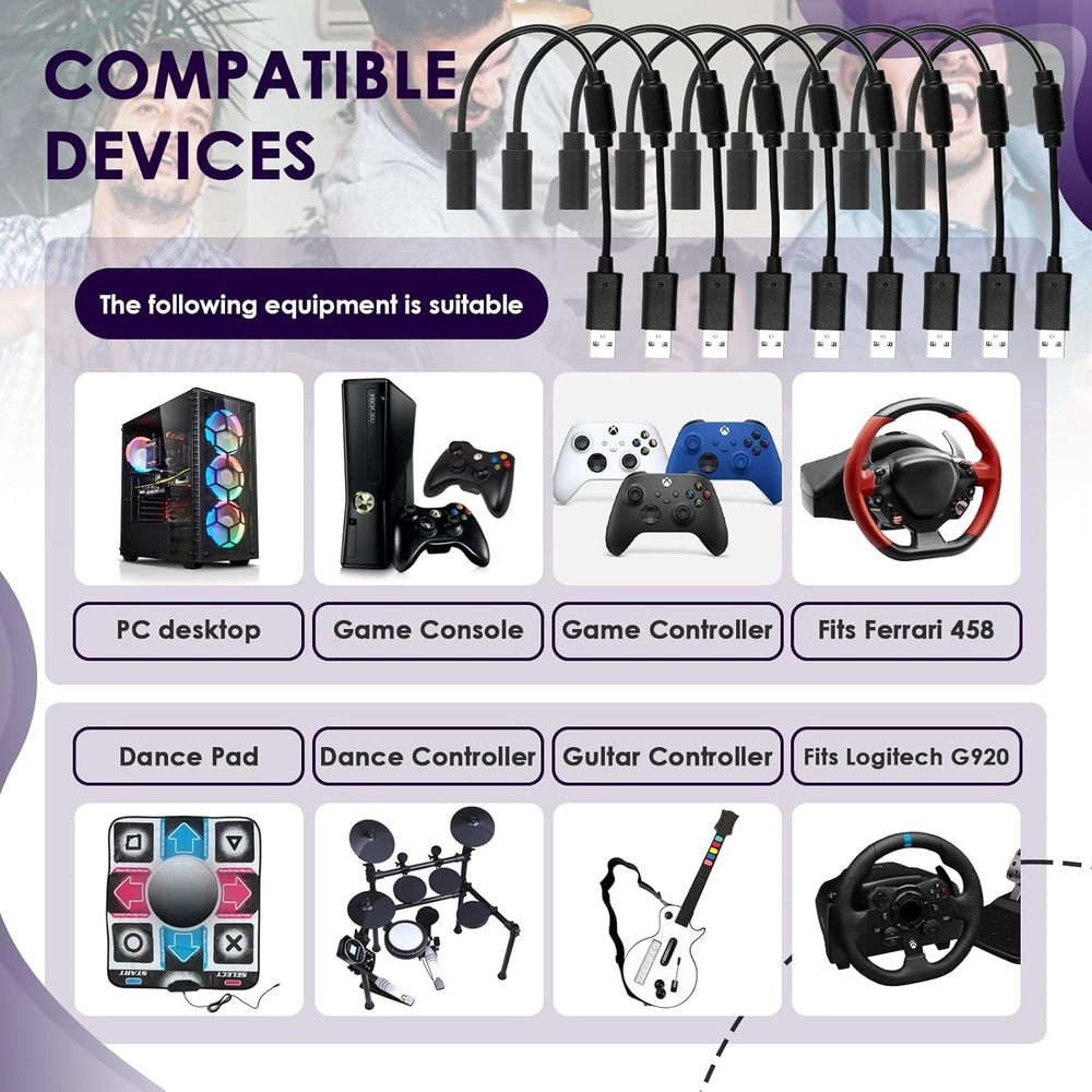 Reliable USB Breakaway Cable Set for Xbox 360 & Gaming Controllers - 9-Pack