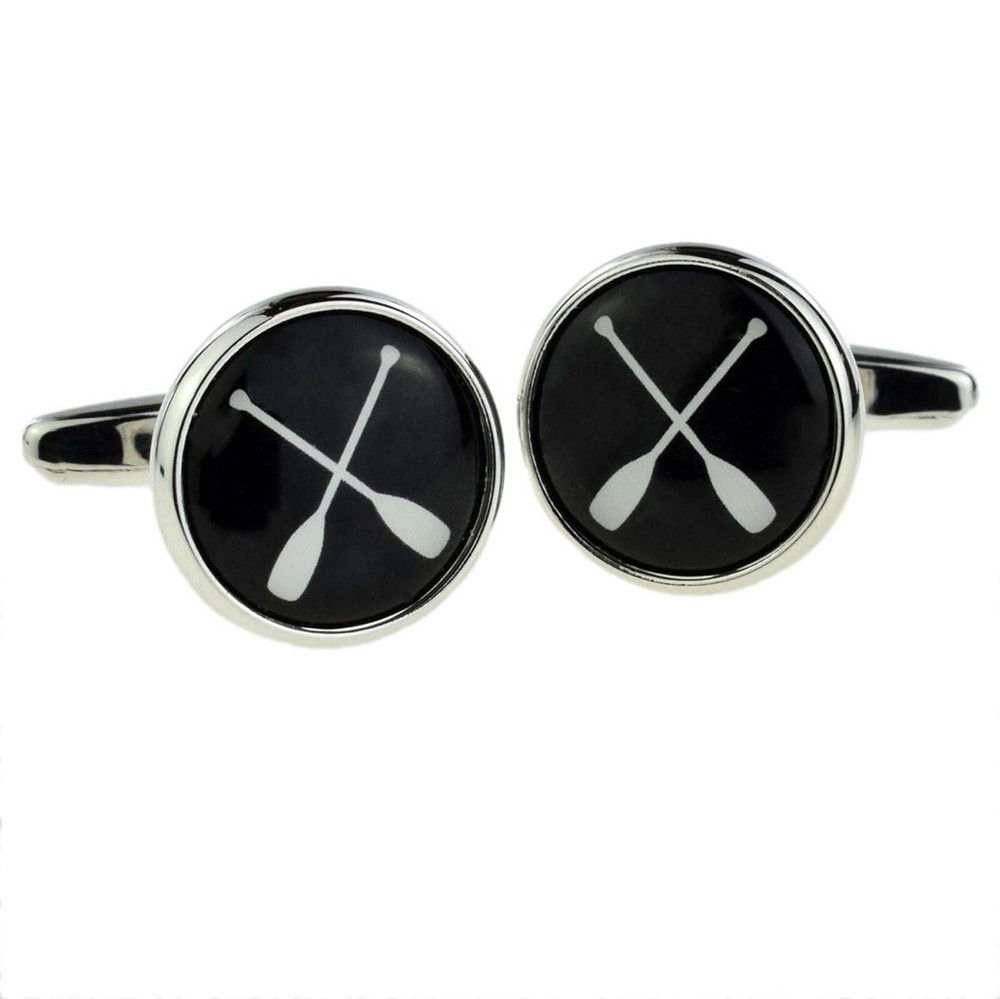 Rowing Oars Design Round Cufflinks in a Personalised Chrome Box