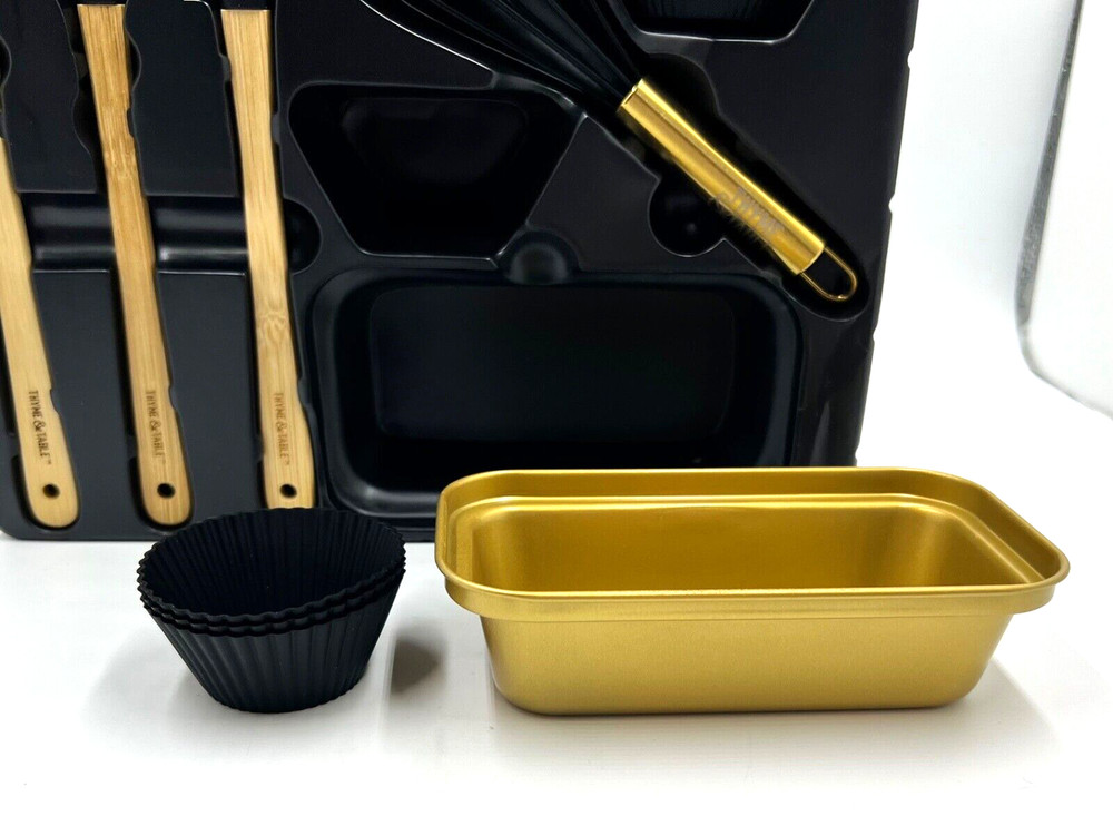 Thyme & Table Mini Kitchen Gold Mini Set Whisk Spatula Mini Loaf Pan Cupcake