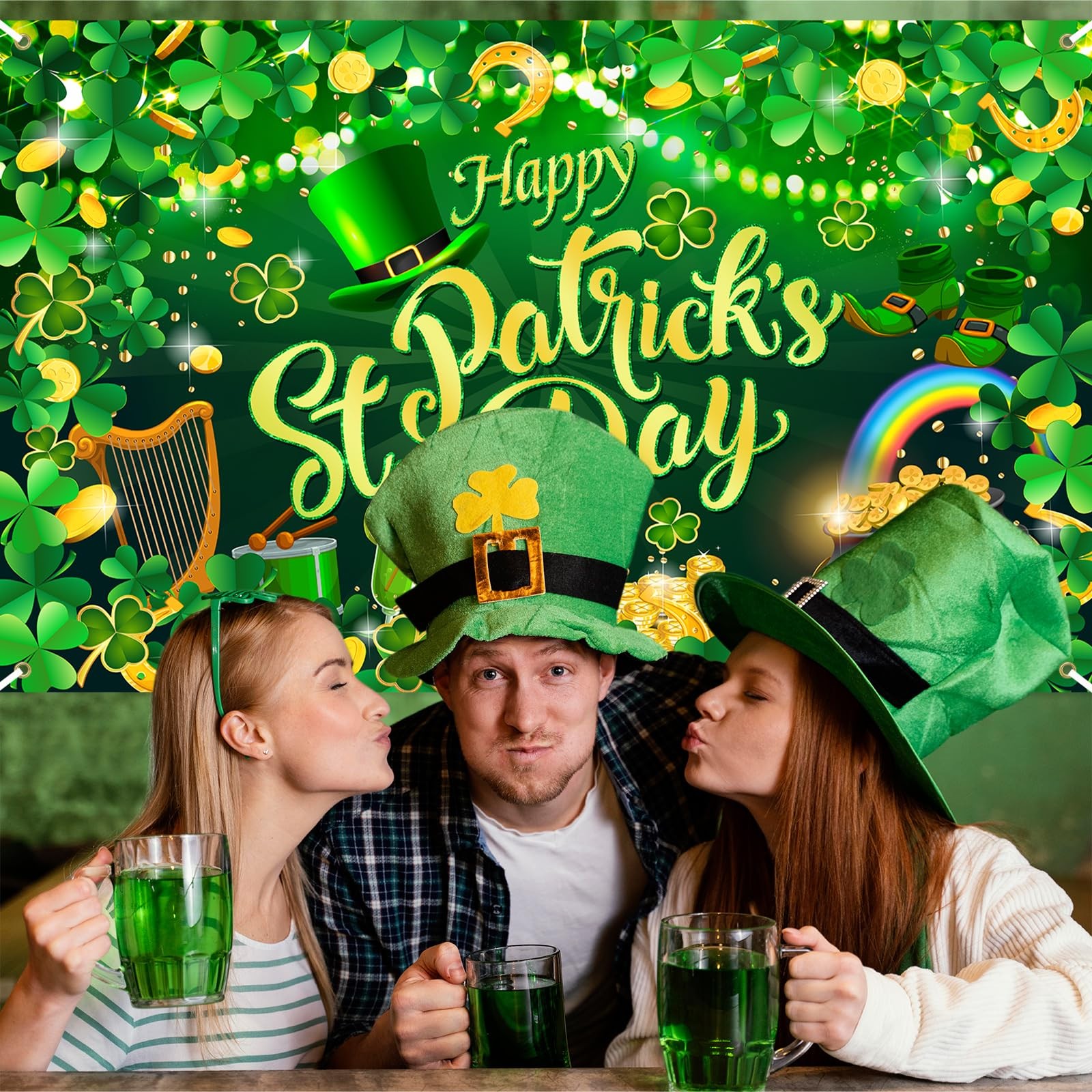 Happy St. Patrick's Day Backdrop Banner Spring Lucky Green Shamrock Backgroun