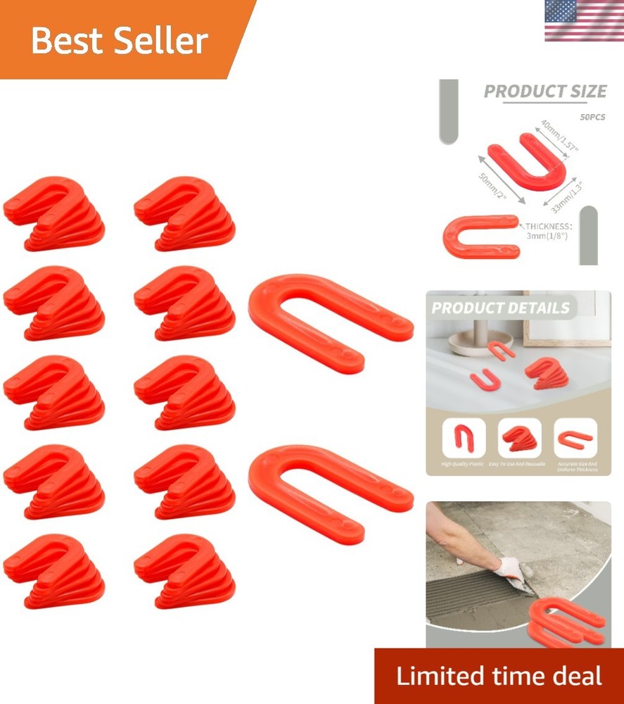 Efficient 50 Pack Red U-Shaped Tile Spacers - 1/8 Inch for Seamless Alignment