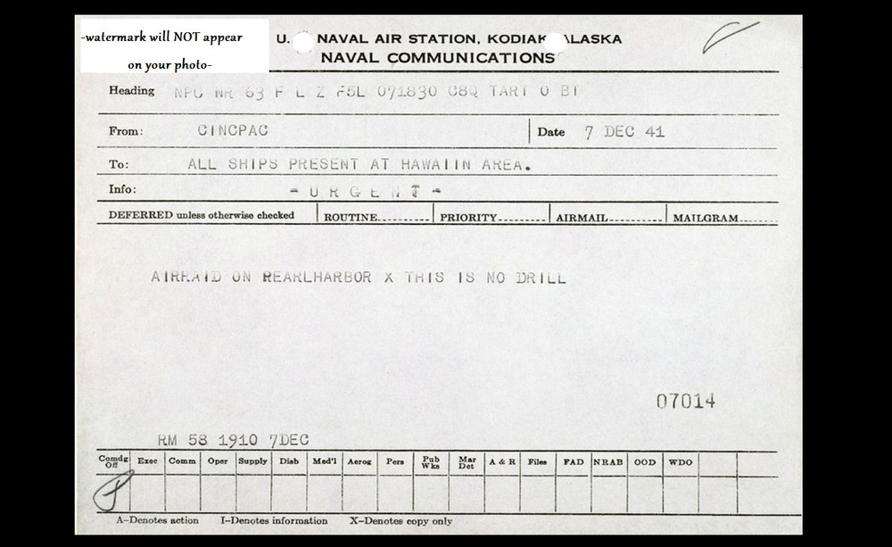 Pearl Harbor Attack Radiogram Message PHOTO Air Raid NO DRILL!