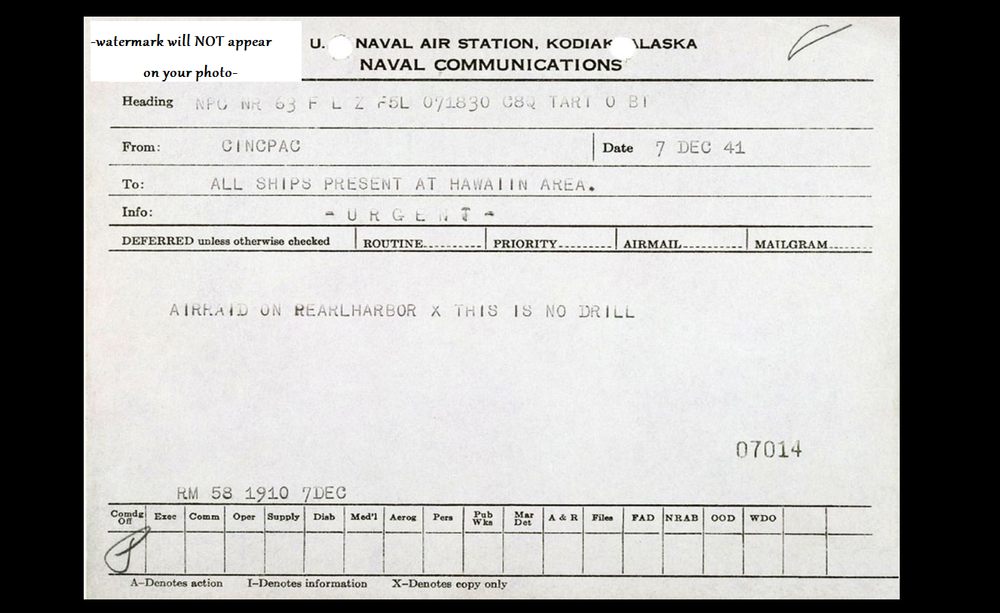 Pearl Harbor Attack Radiogram Message PHOTO Air Raid NO DRILL!