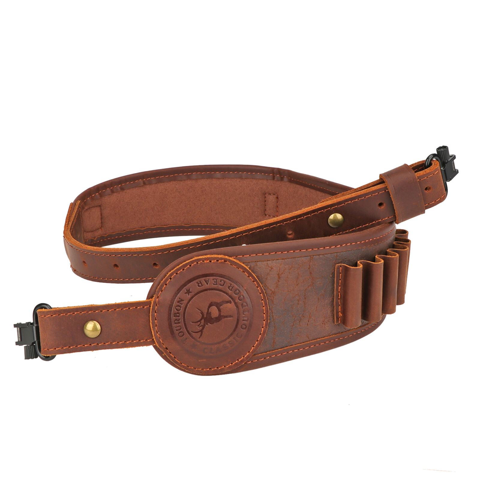 Tourbon PU Leather Rifle Sling Gun Shell Loops Hunt Ammo Strap .308.30-06,45-70